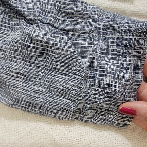 EILEEN FISHER Denim Blue 100% Linen Chambray Railroad Stripe Jacket Blazer Sz M - Picture 7 of 15